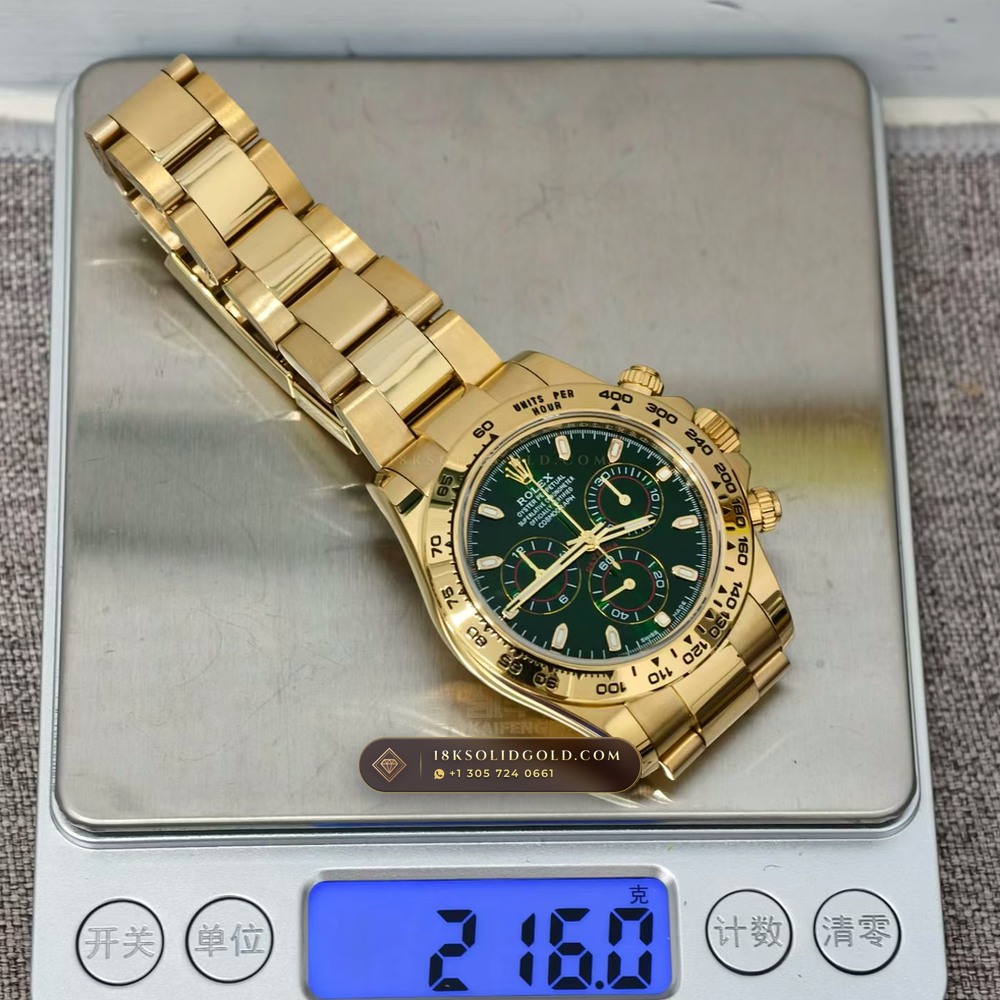 Rolex Cosmograph Daytona John Mayer Emerald Dial 18K Yellow Gold Reference 116508 — Hallmarked Edition — Studio Gallery Plate IX in 18K Yellow Gold Au750 (216.7g Verified Mass, Rolex Manufacture Cal. 4130 - 72h Power Reserve)
