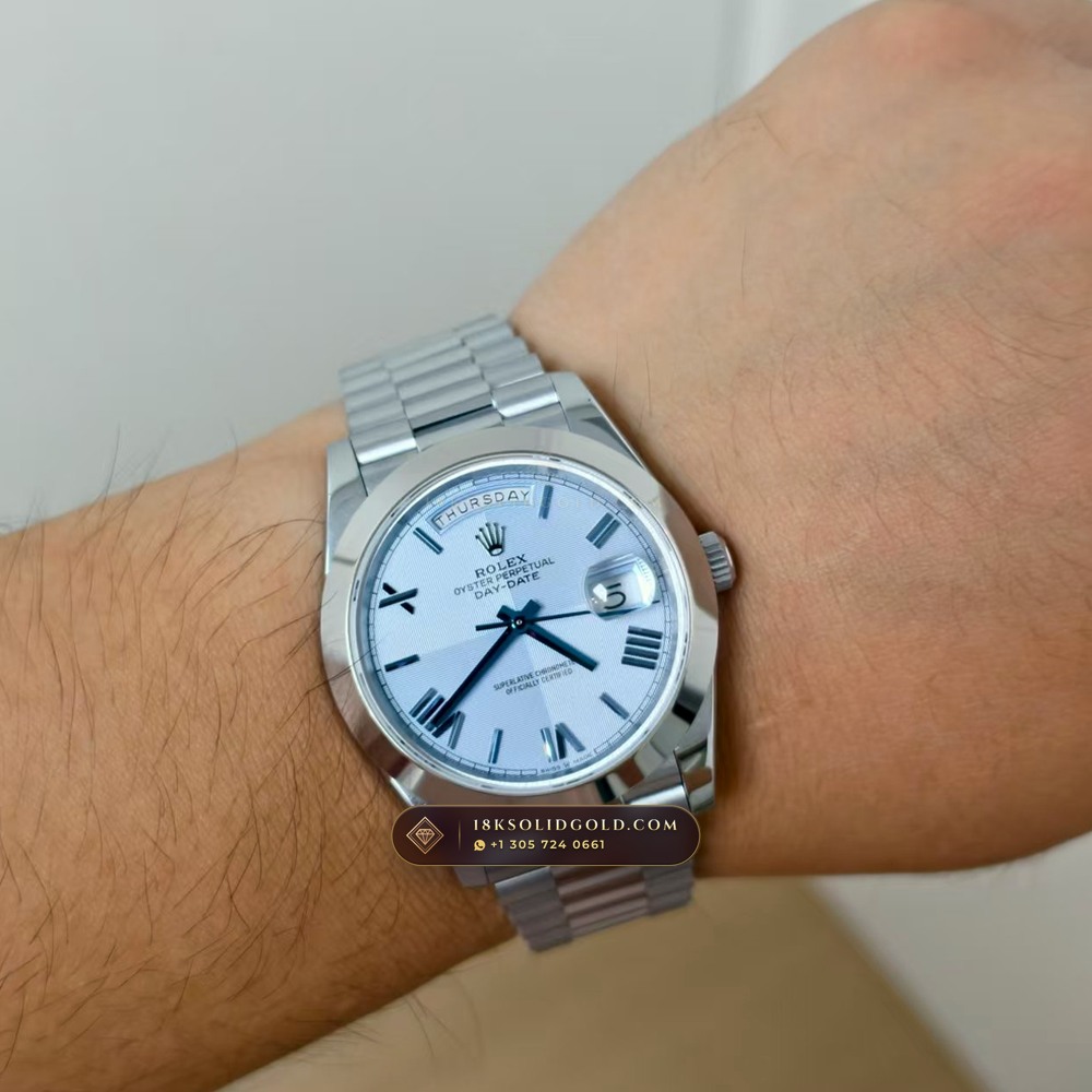 Rolex Day-Date 40 950 Platinum Reference 228206 — Hallmarked Edition — Studio Gallery Plate VIII in 950 Platinum Pt950 (280.4g Verified Mass, Rolex Manufacture Cal. 3255 - 70h Power Reserve)