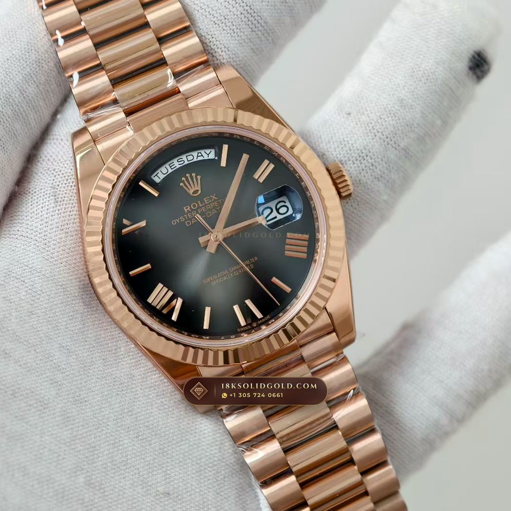 Rolex Day-Date 40 Graduated Ombre Sunray Dial 18K Everose Gold Reference 228235 — Hallmarked Edition angle 2