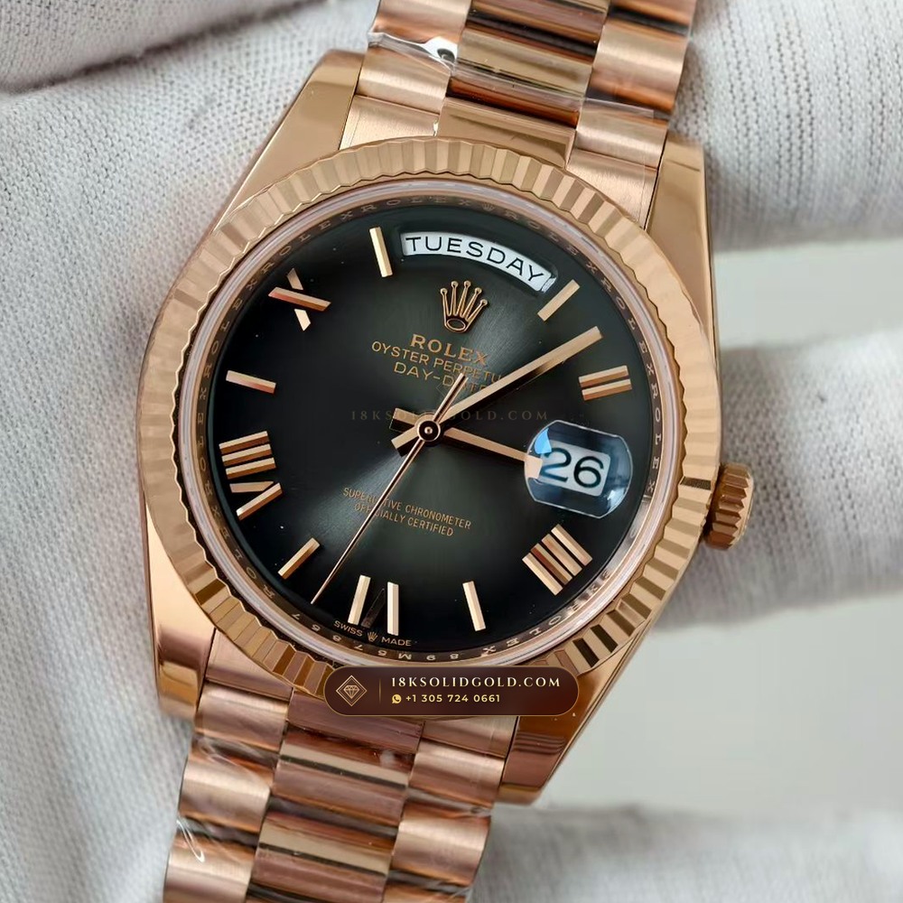 Rolex Day-Date 40 Graduated Ombre Sunray Dial 18K Everose Gold Reference 228235 — Hallmarked Edition angle 3