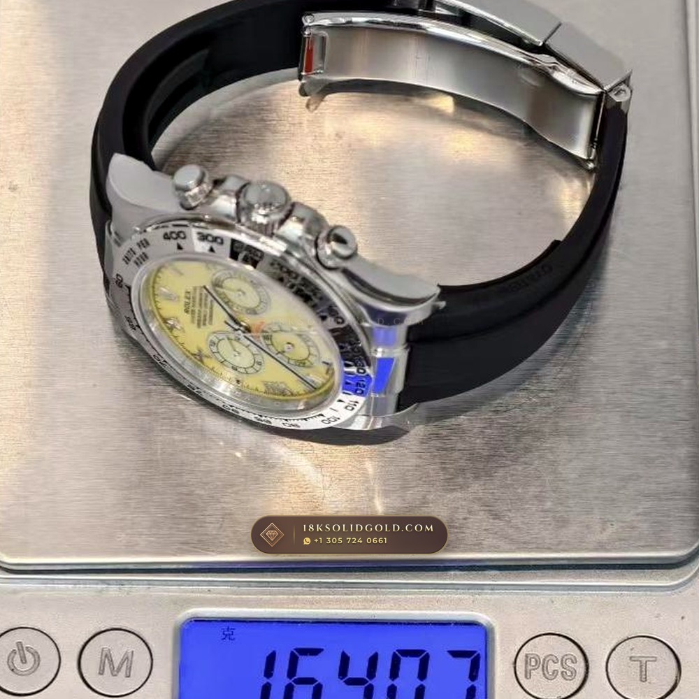 Rolex Cosmograph Daytona Beach Yellow Mother-of-Pearl Collector Edition 18K Yellow Gold Reference 116518 — Hallmarked Edition — Studio Gallery Plate VIII in 18K Yellow Gold Au750 (138.9g Verified Mass, Rolex Manufacture Cal. 4130 - 72h Power Reserve)