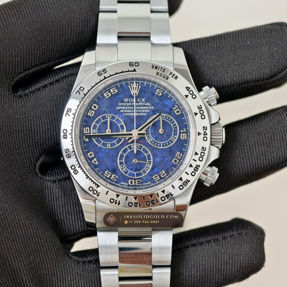 Rolex Cosmograph Daytona Blue Sodalite Stone Dial 18K White Gold Reference 116519 — Hallmarked Edition