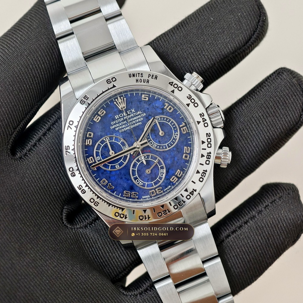 Rolex Cosmograph Daytona Blue Sodalite Stone Dial 18K White Gold Reference 116519 — Hallmarked Edition angle 2