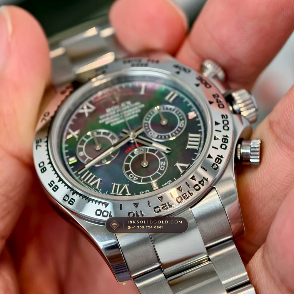 Rolex Cosmograph Daytona Tahitian Mother-of-Pearl Dial 18K White Gold Reference 126509 — Hallmarked Edition — Studio Gallery Plate VII in 18K White Gold Au750 (216.7g Verified Mass, Rolex Manufacture Cal. 4131 - 72h Power Reserve)