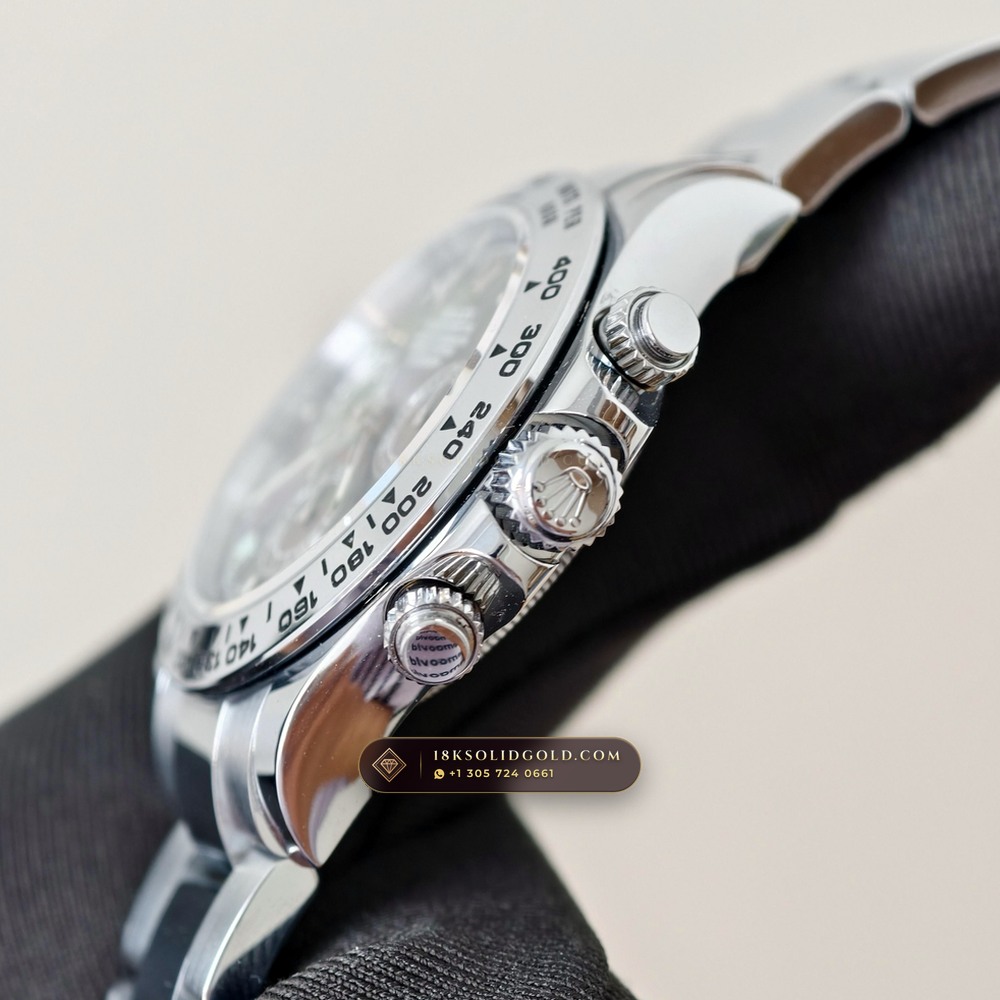 Rolex Cosmograph Daytona Tahitian Mother-of-Pearl Dial 18K White Gold Reference 126509 — Hallmarked Edition — Studio Gallery Plate VIII in 18K White Gold Au750 (216.7g Verified Mass, Rolex Manufacture Cal. 4131 - 72h Power Reserve)