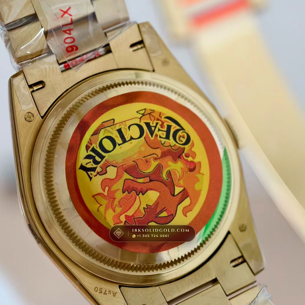 Rolex Day-Date 36 Diamond-Set Bezel 18K Yellow Gold Reference 128238 — Hallmarked Edition — Studio Gallery Plate VII in 18K Yellow Gold Au750 (183.7g Verified Mass, Rolex Manufacture Cal. 3255 - 70h Power Reserve)