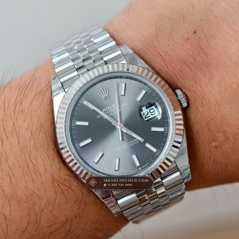 Rolex Datejust 41 Fluted 18K White Gold Bezel & Sunray Dial Reference 126334 — Salon Edition — Studio Gallery Plate VIII in 904L Stainless Steel Custom Architecture (150.2g Verified Mass, Rolex Manufacture Cal. 3235 - 70h Power Reserve)