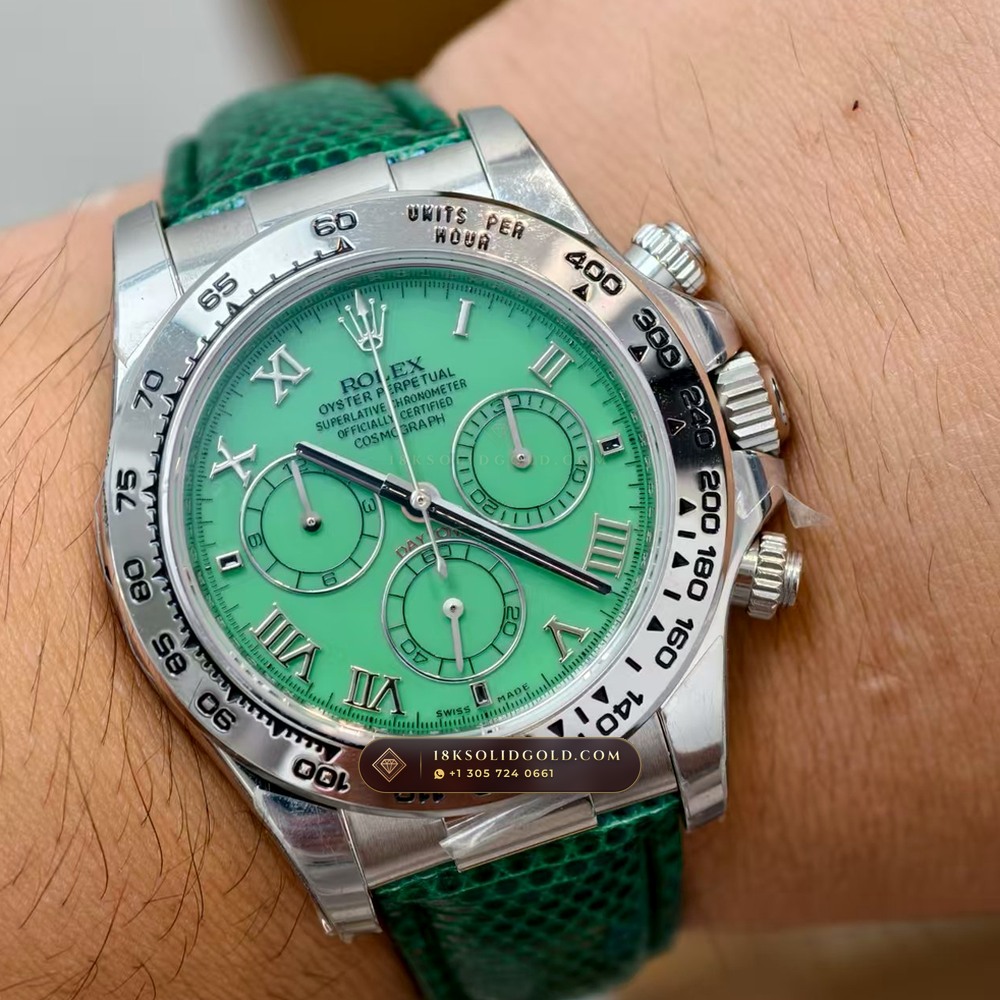 Rolex Cosmograph Daytona Beach Pink Mother-of-Pearl Strap Edition 18K White Gold Reference 116519 — Hallmarked Edition — Studio Gallery Plate IX in 18K White Gold Au750 (138.4g Verified Mass, Rolex Manufacture Cal. 4130 - 72h Power Reserve)