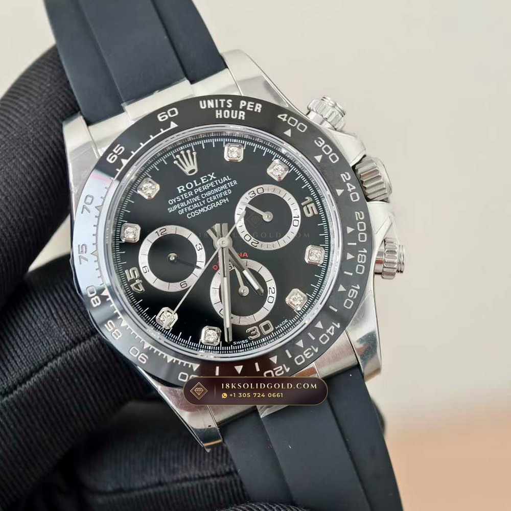Rolex Cosmograph Daytona 18K White Gold Deep Crystal Optics Reference 116519LN — Hallmarked Edition angle 2