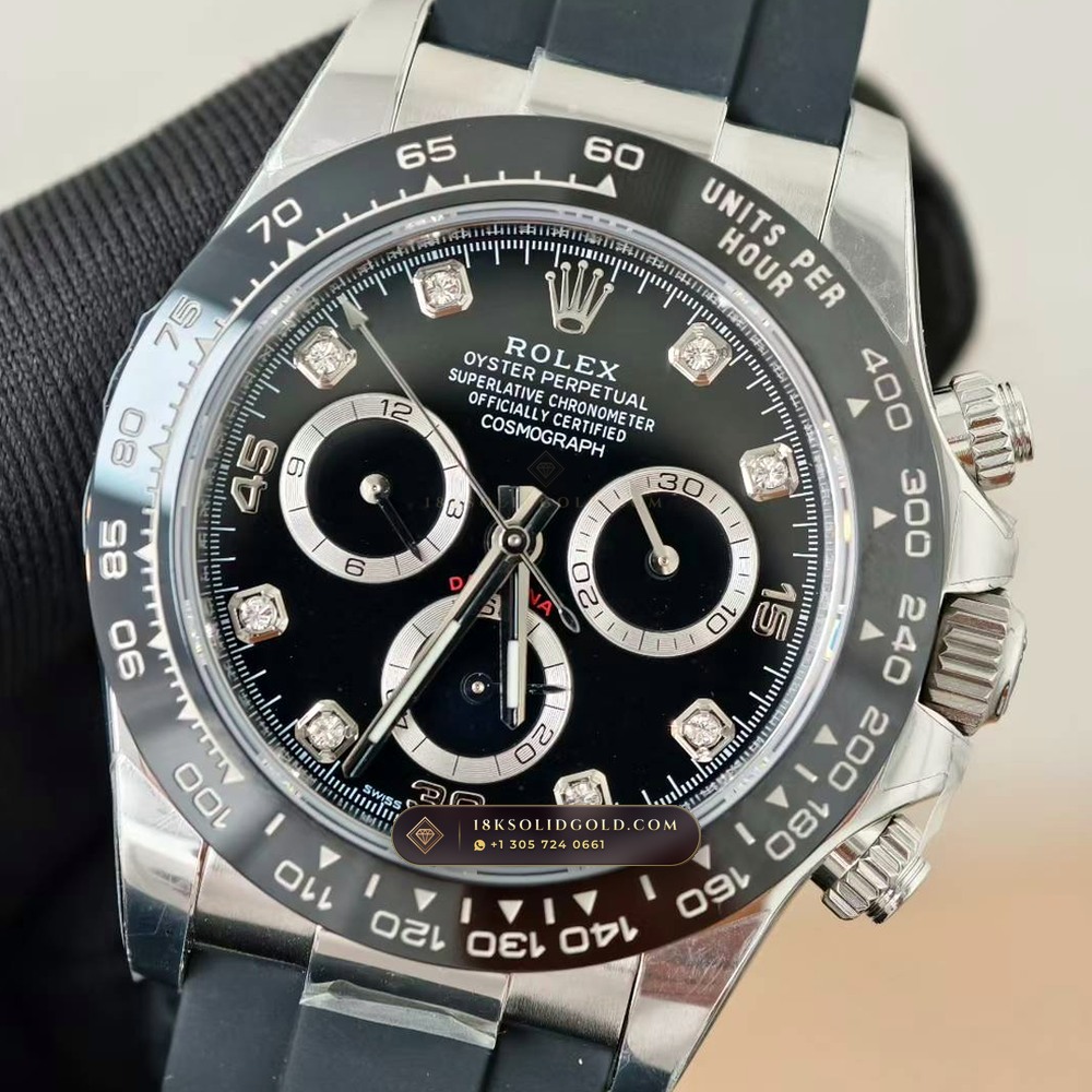 Rolex Cosmograph Daytona 18K White Gold Deep Crystal Optics Reference 116519LN — Hallmarked Edition angle 3