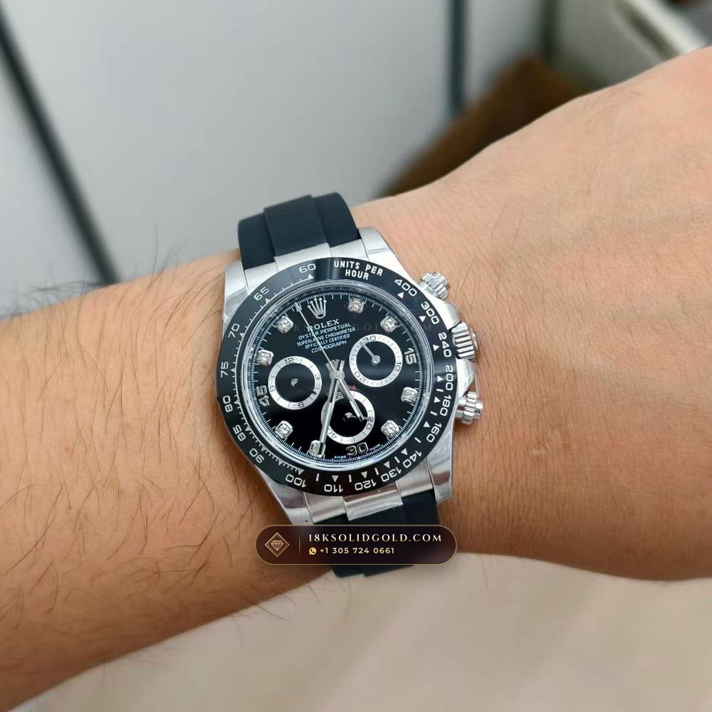 Rolex Cosmograph Daytona 18K White Gold Deep Crystal Optics Reference 116519LN — Hallmarked Edition — Studio Gallery Plate VIII in 18K White Gold Au750 (160.7g Verified Mass, Rolex Manufacture Cal. 4130 - 72h Power Reserve)