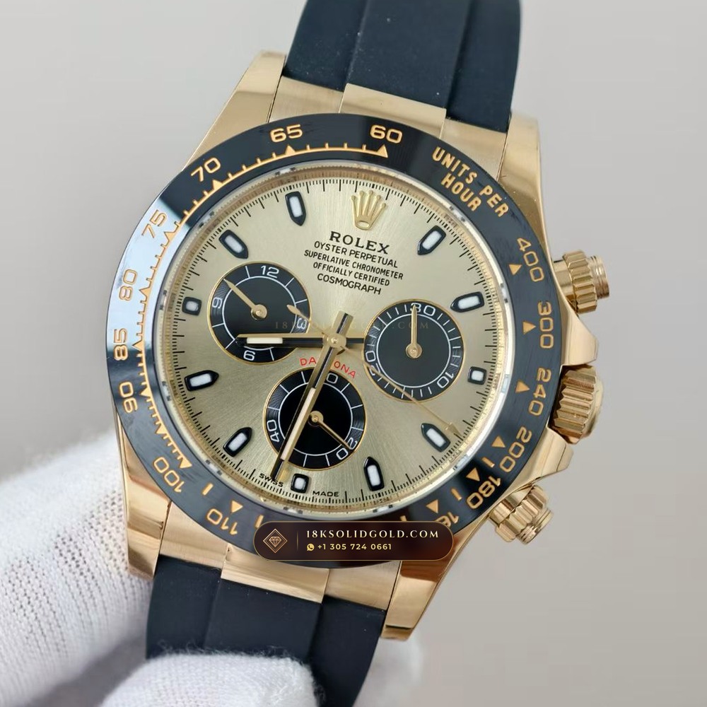 Rolex Cosmograph Daytona 18K Yellow Gold Deep Crystal Optics 5-Axis CNC Case Reference 116518LN — Hallmarked Edition angle 3