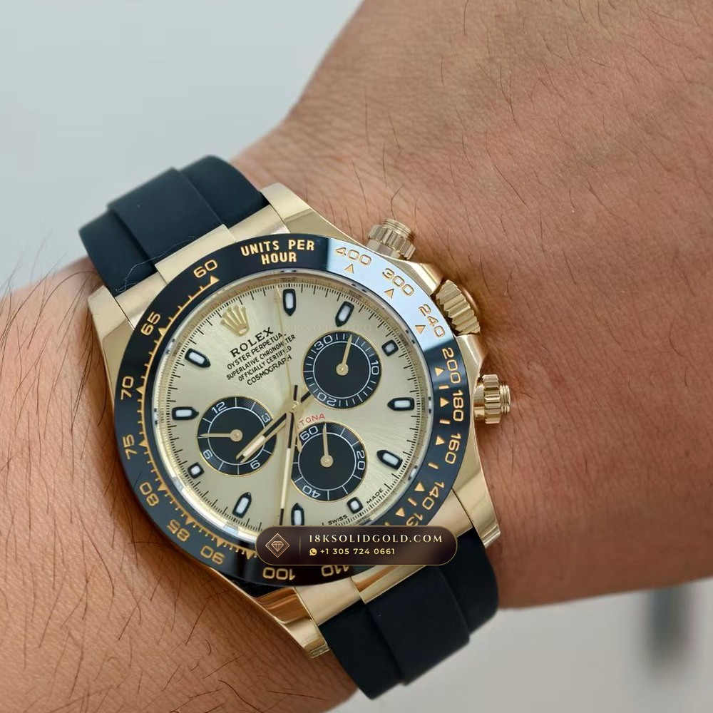Rolex Cosmograph Daytona 18K Yellow Gold Deep Crystal Optics 5-Axis CNC Case Reference 116518LN — Hallmarked Edition — Studio Gallery Plate IX in 18K Yellow Gold Au750 (160.2g Verified Mass, Rolex Manufacture Cal. 4130 - 72h Power Reserve)