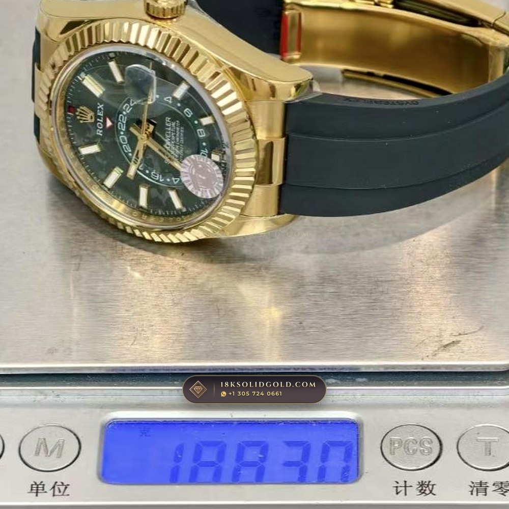 Rolex Sky-Dweller Sunray Green Dial 18K Yellow Gold Reference 336938 — Hallmarked Edition — Studio Gallery Plate IX in 18K Yellow Gold Au750 (252.0g Verified Mass, Rolex Manufacture Cal. 9002 Annual Calendar)