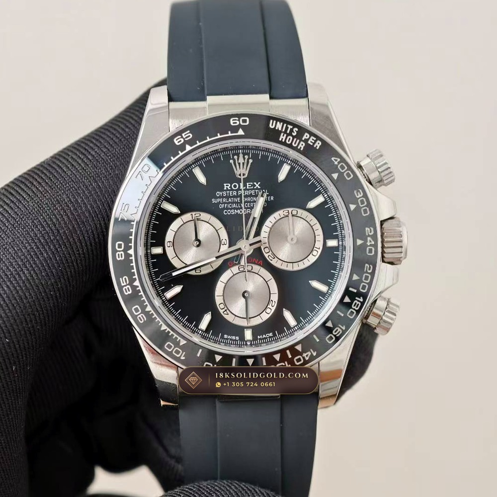Rolex Cosmograph Daytona Ghost Sunray Grey & Black Subdials on Oysterflex 18K White Gold Reference 126519LN — Hallmarked Edition
