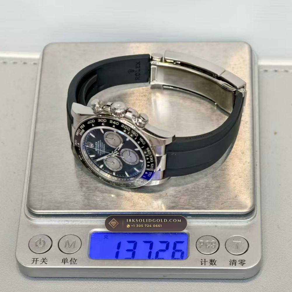 Rolex Cosmograph Daytona Ghost Sunray Grey & Black Subdials on Oysterflex 18K White Gold Reference 126519LN — Hallmarked Edition — Studio Gallery Plate IX in 18K White Gold Au750 (160.5g Verified Mass, Rolex Manufacture Cal. 4131 - 72h Power Reserve)