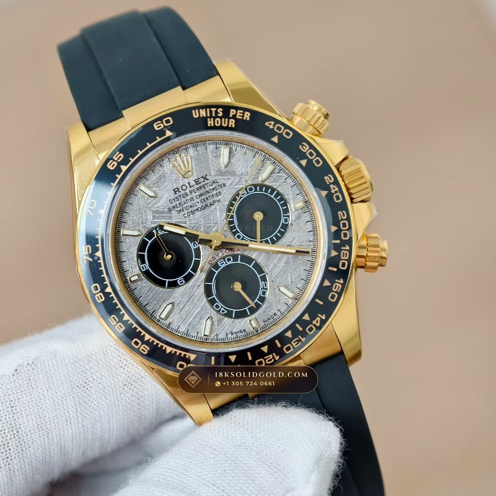 Rolex Cosmograph Daytona Gibeon Meteorite Dial & Black Cerachrom Bezel on Oysterflex 18K Yellow Gold Reference 126518LN — Hallmarked Edition angle 2
