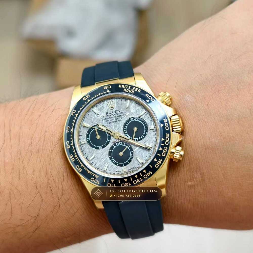 Rolex Cosmograph Daytona Gibeon Meteorite Dial & Black Cerachrom Bezel on Oysterflex 18K Yellow Gold Reference 126518LN — Hallmarked Edition — Studio Gallery Plate VII in 18K Yellow Gold Au750 (160.4g Verified Mass, Rolex Manufacture Cal. 4131 - 72h Power Reserve)