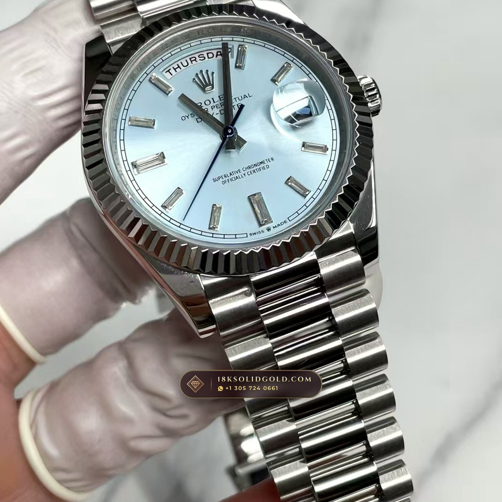 Rolex Day-Date 40 Ice-Blue Sunray Dial 950 Platinum Reference 228206 — Hallmarked Edition
