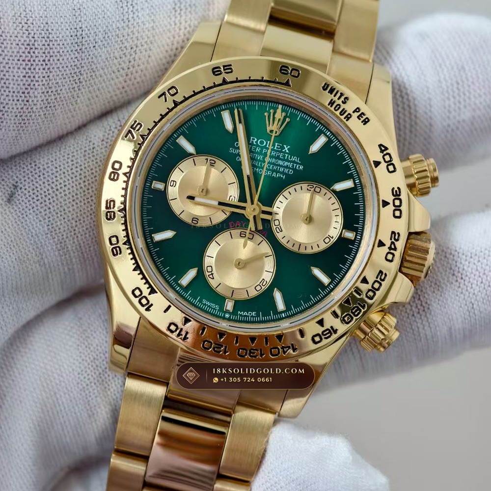 Rolex Cosmograph Daytona John Mayer II Emerald & Gold Subdials 18K Yellow Gold Reference 126508 — Hallmarked Edition angle 3