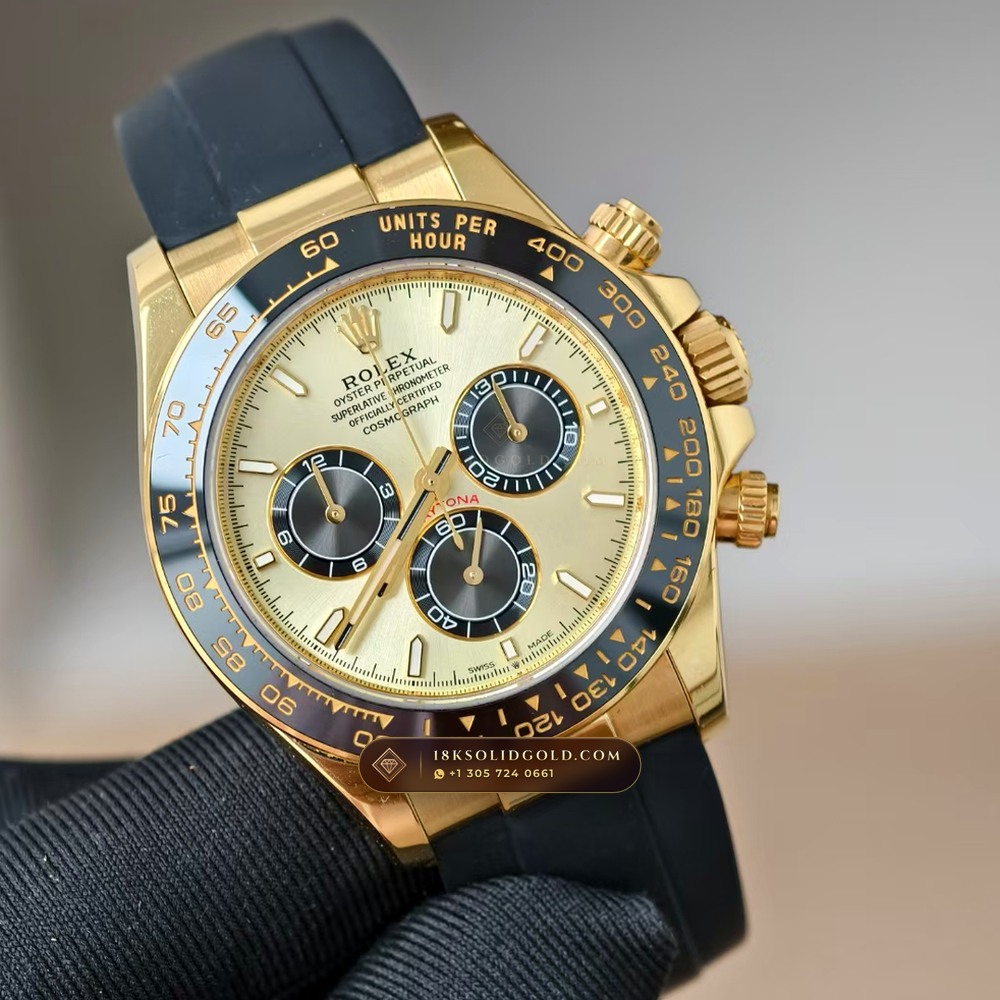 Rolex Cosmograph Daytona 18K Yellow Gold Deep Crystal Optics Reference 126518 — Hallmarked Edition angle 2