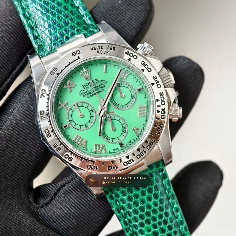 Rolex Cosmograph Daytona Beach Pastel Lizard Strap Collector Edition 18K White Gold Reference 116519 — Hallmarked Edition angle 2