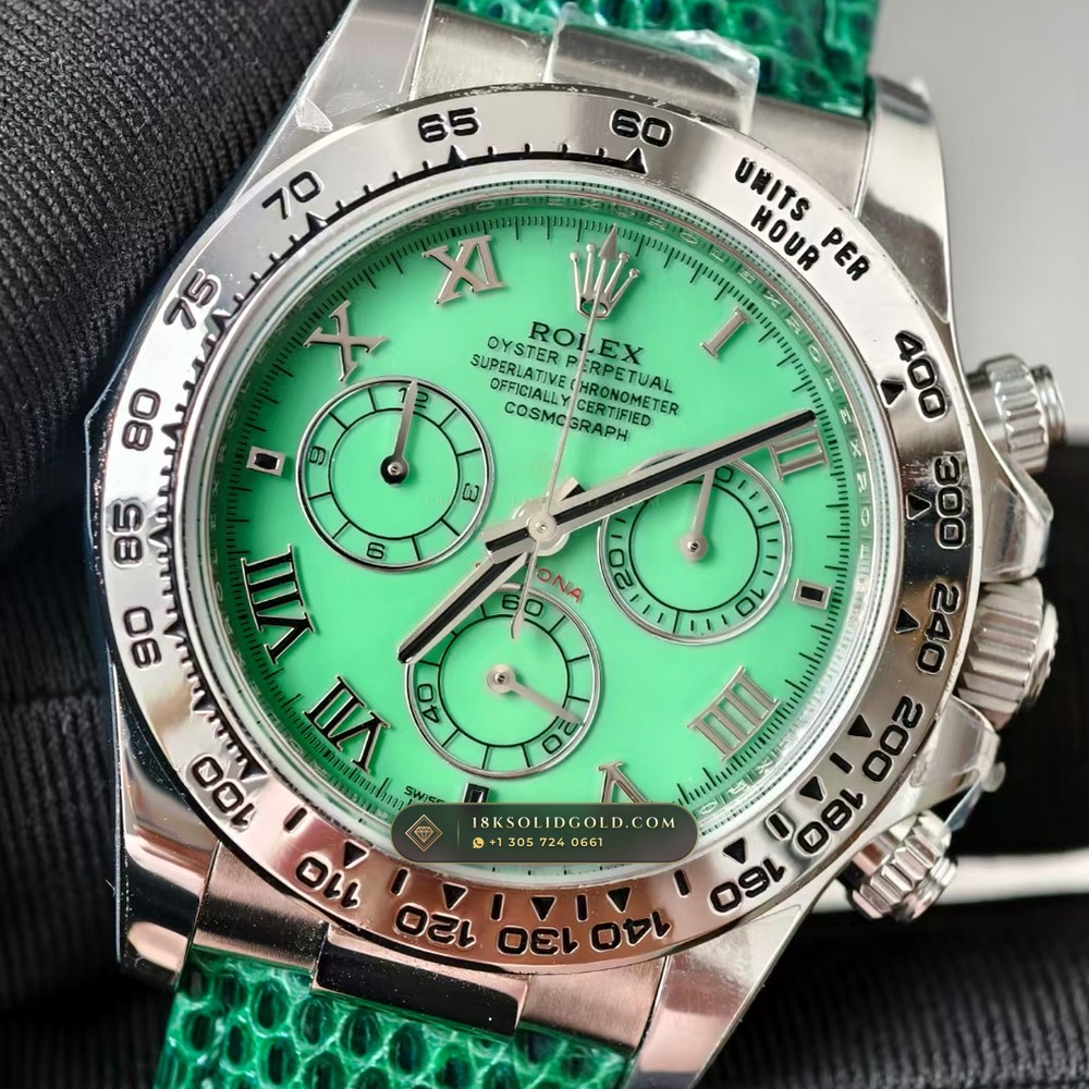 Rolex Cosmograph Daytona Beach Pastel Lizard Strap Collector Edition 18K White Gold Reference 116519 — Hallmarked Edition angle 3