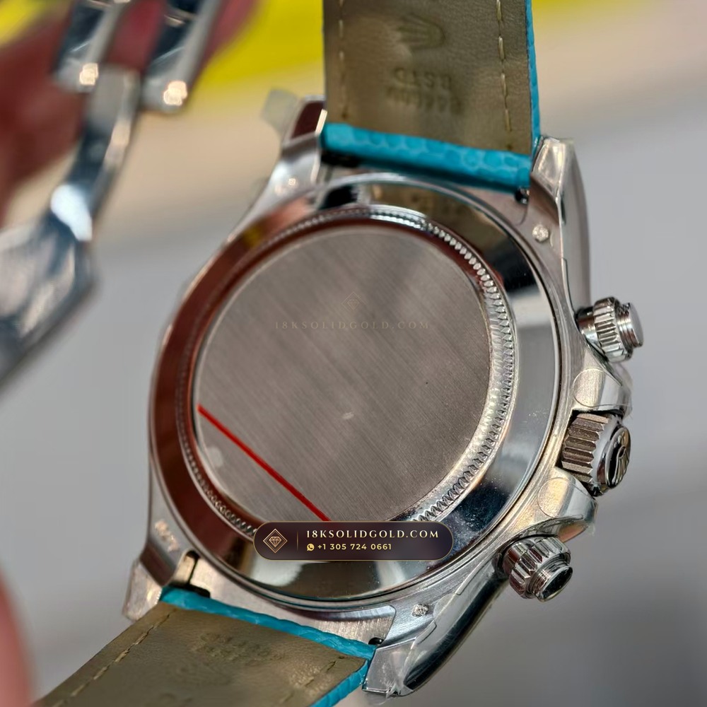 Rolex Cosmograph Daytona Beach Pastel Lizard Strap Collector Edition 18K White Gold Reference 116519 — Hallmarked Edition — Studio Gallery Plate VII in 18K White Gold Au750 (138.6g Verified Mass, Rolex Manufacture Cal. 4130 - 72h Power Reserve)