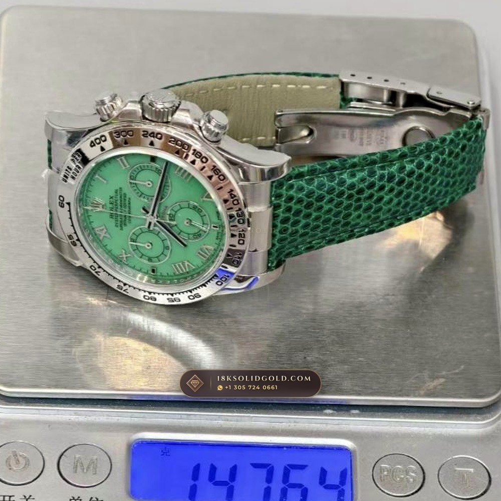 Rolex Cosmograph Daytona Beach Pastel Lizard Strap Collector Edition 18K White Gold Reference 116519 — Hallmarked Edition — Studio Gallery Plate IX in 18K White Gold Au750 (138.6g Verified Mass, Rolex Manufacture Cal. 4130 - 72h Power Reserve)