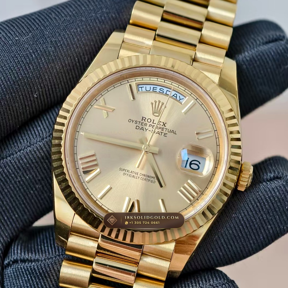 Rolex Day-Date 40 Champagne Sunray Dial 18K Yellow Gold Reference 228238 — Hallmarked Edition angle 3