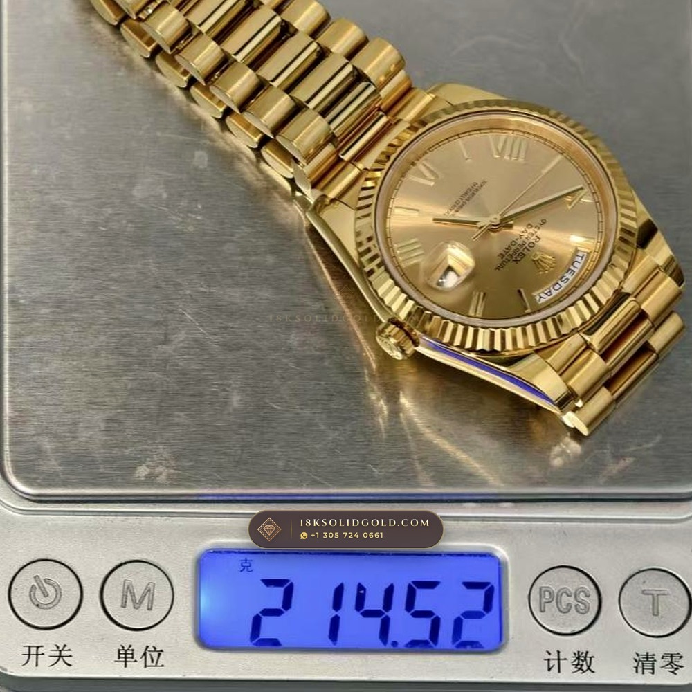 Rolex Day-Date 40 Champagne Sunray Dial 18K Yellow Gold Reference 228238 — Hallmarked Edition — Studio Gallery Plate IX in 18K Yellow Gold Au750 (210.8g Verified Mass, Rolex Manufacture Cal. 3255 - 70h Power Reserve)