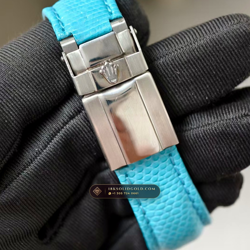 Rolex Cosmograph Daytona Beach Tiffany Turquoise Leather Strap 18K White Gold Reference 116519 — Hallmarked Edition — Studio Gallery Plate VII in 18K White Gold Au750 (138.8g Verified Mass, Rolex Manufacture Cal. 4130 - 72h Power Reserve)