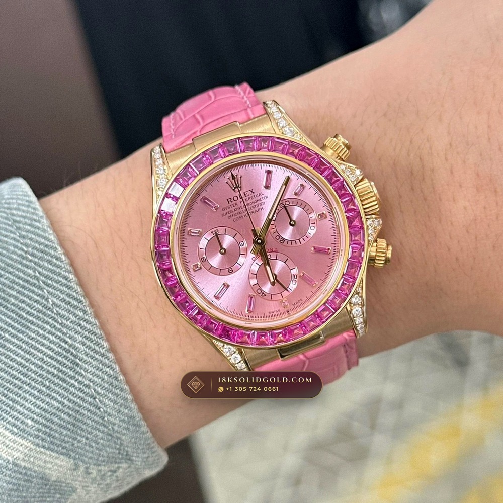 Rolex Cosmograph Daytona Barbie Pink Opal & Ruby 18K Yellow Gold Deep Crystal Optics Reference 126538TBR — Hallmarked Edition angle 2