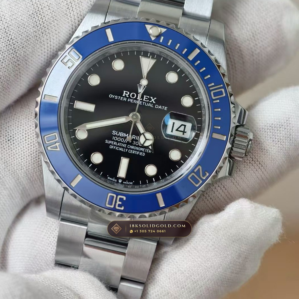 Rolex Submariner Date Graduated Royal Blue Sunburst Dial 18K White Gold Reference 126619LB — Hallmarked Edition angle 3