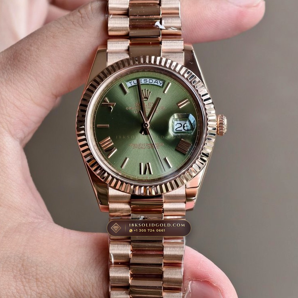 Rolex Day-Date 40 60th Anniversary Olive Green Dial 18K Everose Gold Reference 228235 — Hallmarked Edition