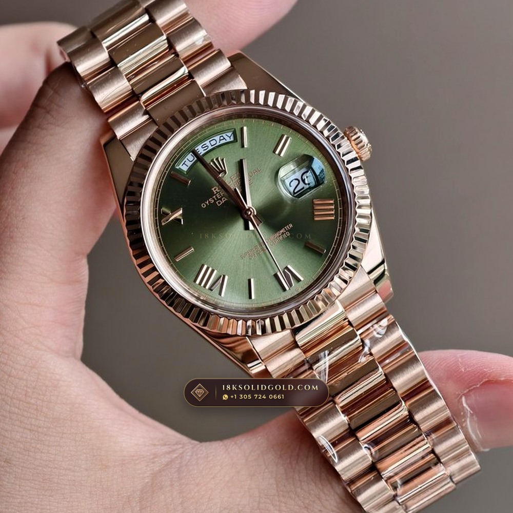 Rolex Day-Date 40 60th Anniversary Olive Green Dial 18K Everose Gold Reference 228235 — Hallmarked Edition angle 2