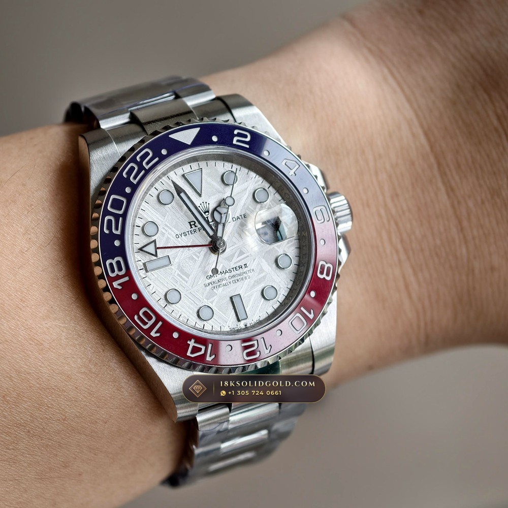 Rolex GMT-Master II Gibeon Meteorite Dial 18K White Gold Reference 126719BLRO — Hallmarked Edition — Studio Gallery Plate X in 18K White Gold Au750 (217.0g Verified Mass, Rolex Manufacture Cal. 3285 - 70h Power Reserve)