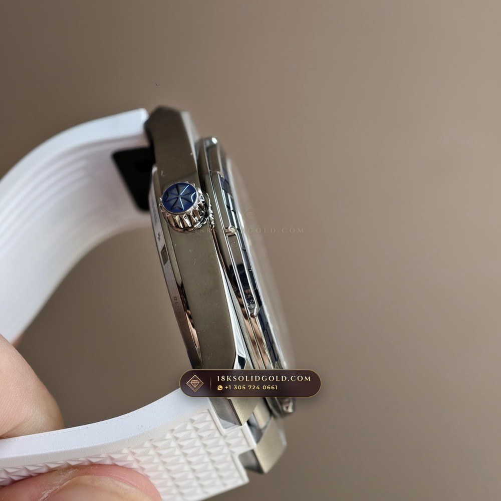Vacheron Constantin Overseas Self-Winding 41mm Baguette Sapphire Bezel 18K White Gold Reference 4500V/110G-B705 — Hallmarked Edition — Studio Gallery Plate VII in 18K White Gold Au750 (188.3g Verified Mass, Vacheron Constantin Cal. 5100 - 22K Gold Maltese Rotor)