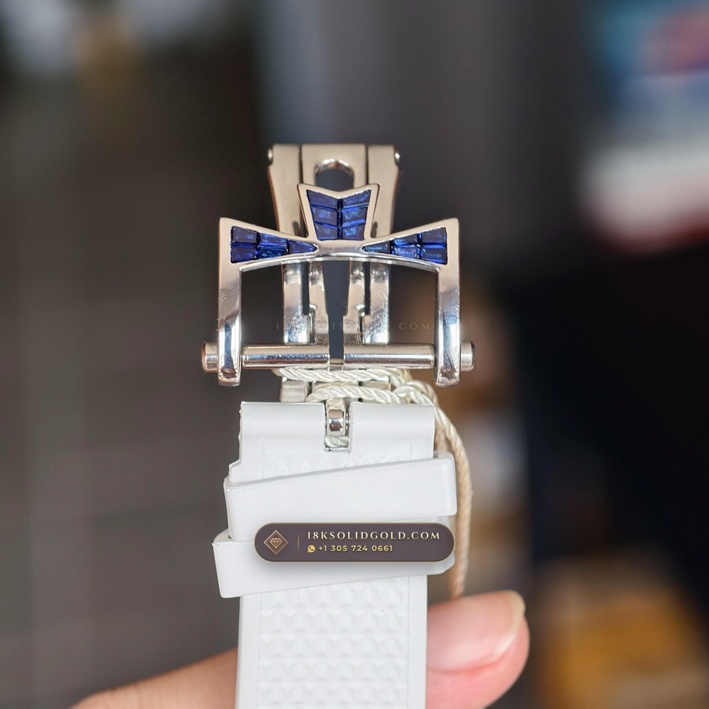 Vacheron Constantin Overseas Self-Winding 41mm Baguette Sapphire Bezel 18K White Gold Reference 4500V/110G-B705 — Hallmarked Edition — Studio Gallery Plate IX in 18K White Gold Au750 (188.3g Verified Mass, Vacheron Constantin Cal. 5100 - 22K Gold Maltese Rotor)