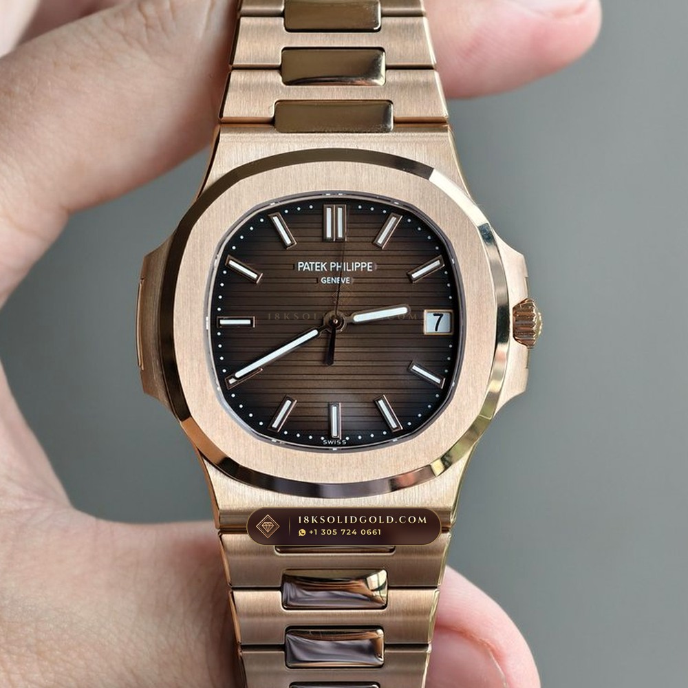 Patek Philippe Nautilus 40mm Graduated Chocolate Brown Dial 18K Rose Gold Ref. 5711/1R-001 (Ref. 5711/1R-001) — Verified Mass 186.5g — Optical Macro Plate 2 (Why Does the 8.3mm Ultra-Thin Nautilus 5711/1R Weigh 186.8 Grams?)